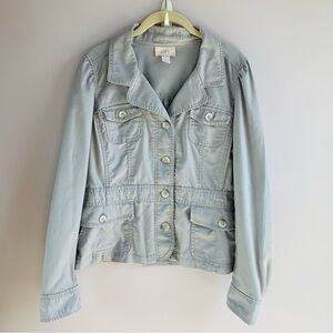 LOFT Utility Jacket Light Grey Cotton Blend Pockets Casual Fall Spring EUC 10
